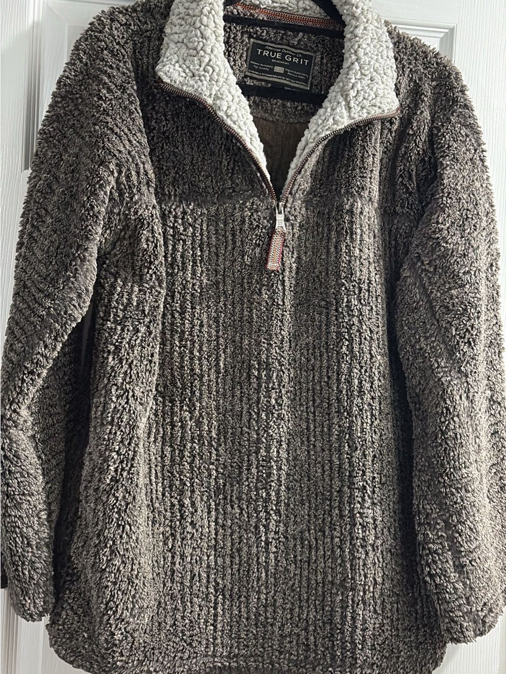 True Grit Gray-Brown Sherpa Half-Zip Pullover Jacket